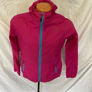 Women’s Northface pink hooded rain jacket Med.